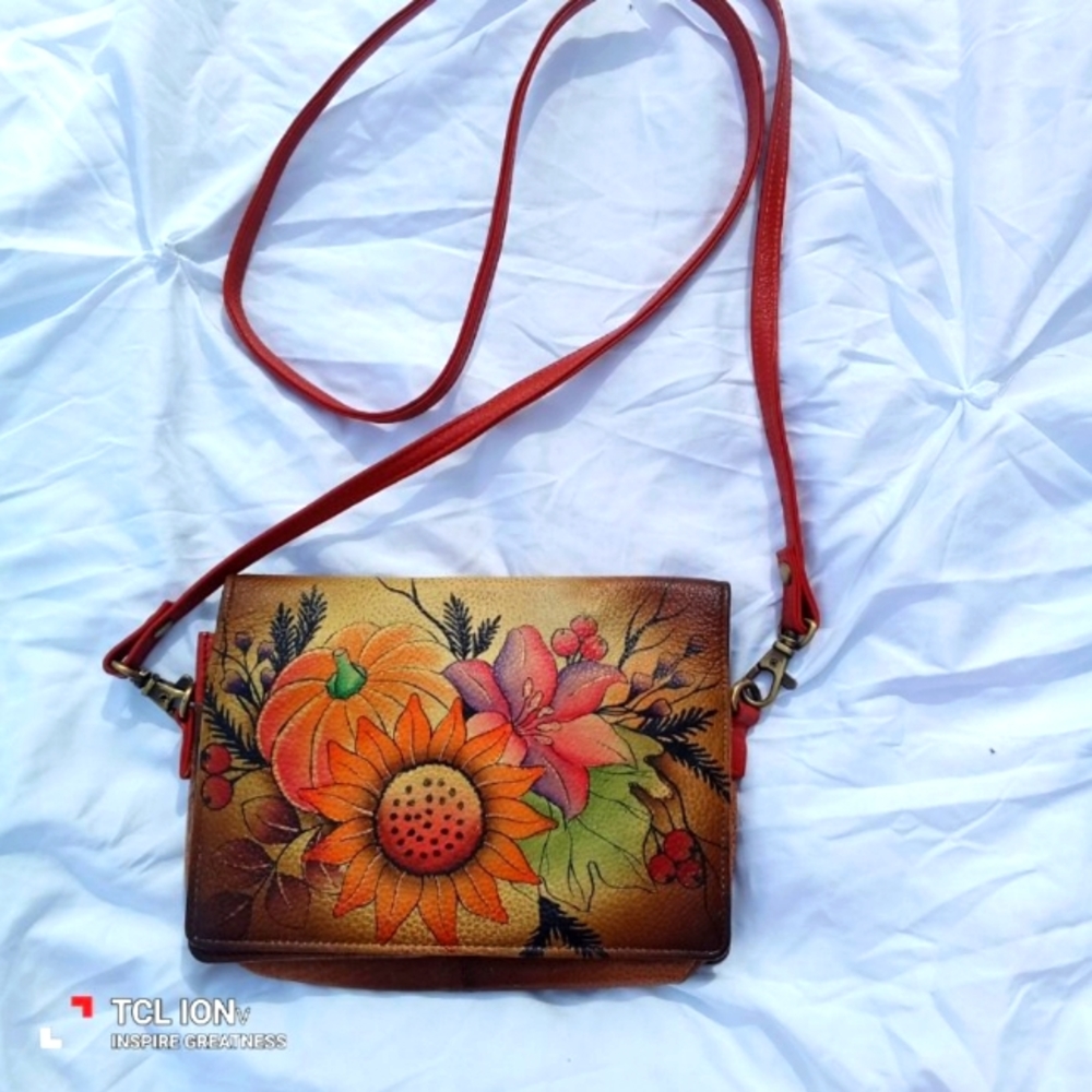 ANUSCHKA genuine leather harvest ball pumpkin purse vibrant bold colors